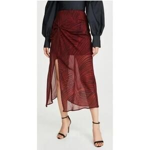 The Fifth Label XS Region Skirt Midi Dark Merlot Zebra Print Chiffon Side Slit
